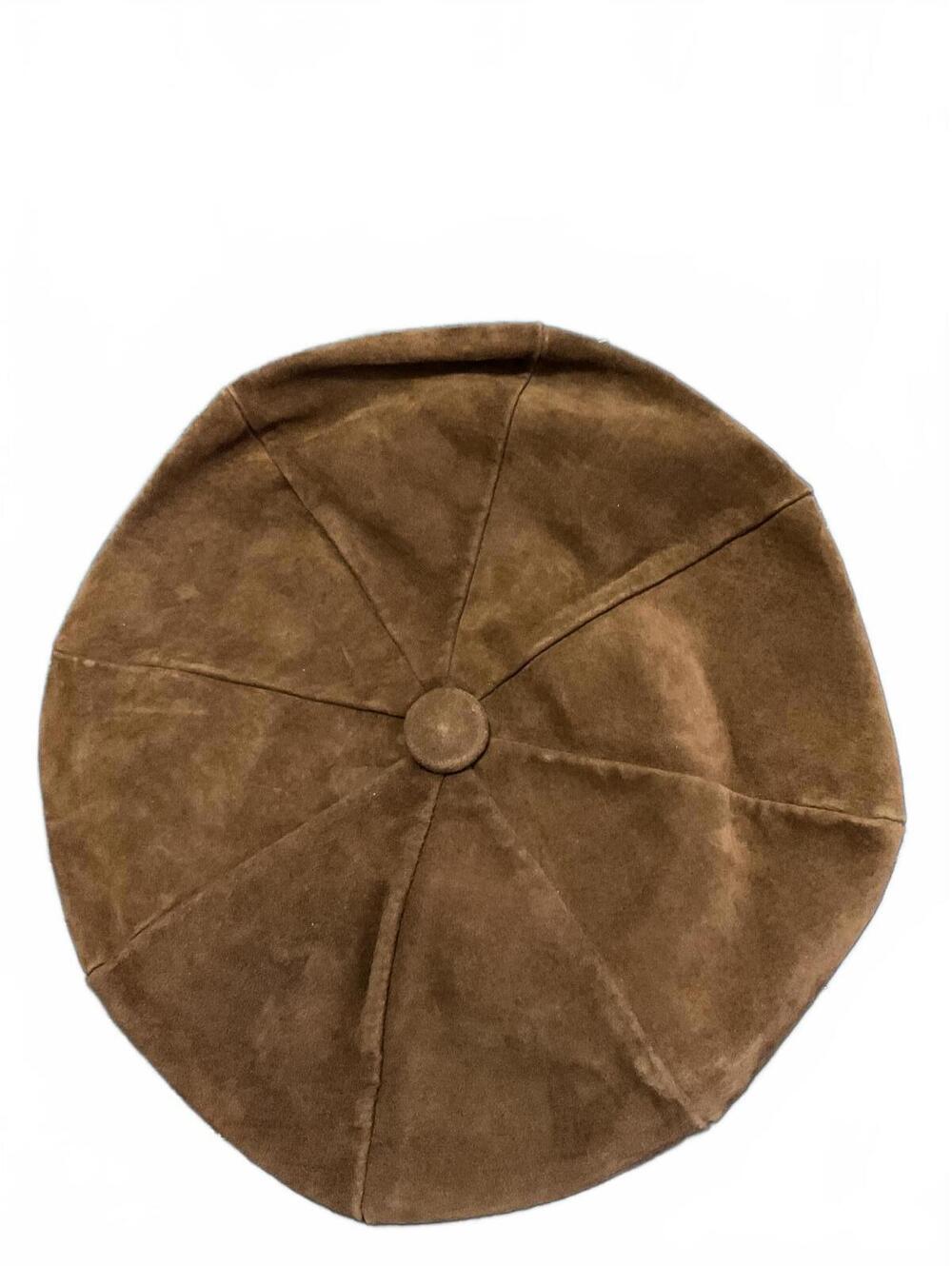 Vintage Classic Brown Suede Beret Hat Medium